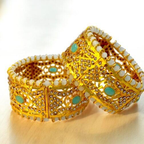 Pearl and Stones golden Antique Bangles