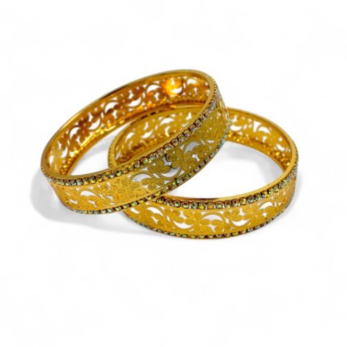Women's Matte Glossy Gold Plated Bangle with Multi Shades stones - Image 2